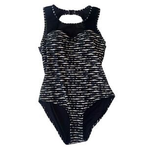 NIPTUCK SWIM Black & White Mesh One Piece Swimwear Size 12